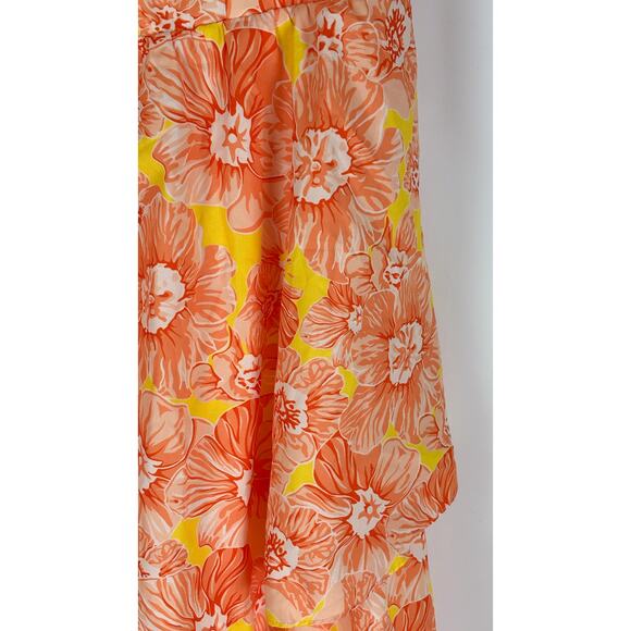 Selfie Leslie Arlowe Tied Shoulder Floral Tiered Midi Dress Orange Women Size 12 - Picture 6 of 14
